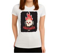 Firestarter Vintage Skull - Teschio fiammeggiante Retro Design Fuoco Rock, Ribellion, Halloween, Punk Style, bianco, S