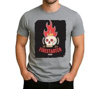 Firestarter Vintage Skull - Teschio fiammeggiante Retro Design Fuoco Rock, Ribellion, Halloween, Punk Style Uomo, grigio., S