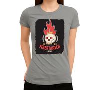 Firestarter Vintage Skull - Teschio fiammeggiante Retro Design Fuoco Rock, Ribellion, Halloween, Punk Style, grigio., S