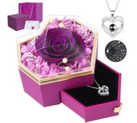 Firestyle Preservato Regali di Rosa Reale per Mamma Moglie, Fiori Eterni Rosa con Ti Amo Collana in 100 Lingue, Regali per lei sul Compleanno di Natale San Valentino Festa della Mamma (Violetta)