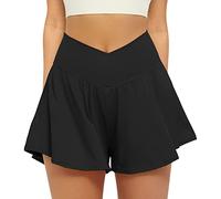 FireSwan Crossover Athletic Shorts per le donne 2 in 1 Flowy Running Shorts con Tasche Spandex Farfalla Allenamento Tennis Skorts, nero, L