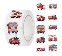 Firetruck Stickers - 1 Inch 500 Pack Waterproof Roll | Paper Self Adhesive Fire Truck Decals - Birthday Party Decorations Goodie Bag Notebook Envelope Sealing Stickers For Kids Crafts Use