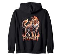 Firewolf Lupo Fiamme Occhi Fiammeggianti Felpa con Cappuccio
