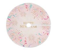 Fireworks Happy New Year - Gonna per albero di Natale, rotonda, in iuta, piccola, per alberi sottili, 1,2 m