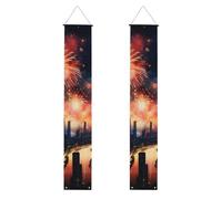 Fireworks Over the City, striscioni in poliestere per porta d'ingresso, cortile, cerimonia o festa, riutilizzabili, lavabili con aste e corde