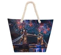 Fireworks Over The Tower Bridge Londra Gran Bretagna UK Tote Bag per donne uomini borsa a tracolla borsa da spiaggia borsa shopping con manico Hemprope