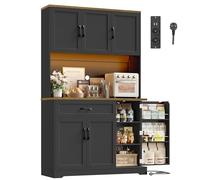 FirFurd 180.5 cm Mobile Cucina, Credenza Cucina Alta con Presa Integrata e Luce LED, Credenza con Porta Spezie, Ripiani Regolabili, Ampio Piano di Lavoro, 100.2x38.6x180.5 cm (Nero)