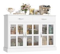 FirFurd Credenza Cucina,Credenza Bianca Moderna a 3 Ante in Vetro con Mensole Regolabili,Mobile Cucina con 2 Cassetti,Mobiletto Multiuso per Salotto Corridoio Cucina 120x40x84cm Spedito in 2 Pacchi