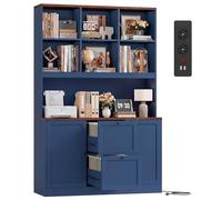 FirFurd irFurd Libreria Verticale con Presa di Corrente, Schedario da Ufficio a Ripiani Regolabili, Libreria da Parete a Ampio Piano di Lavoro, Cassettiera per Cartelle Sospese,116x40x182 cm (Blu)