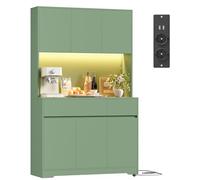 FirFurd Mobile Cucina, Credenza Cucina Alta con Presa e Luce LED, Mobile Dispensa con Ripiani Regolabili, Ampio Piano di Lavoro, per Sala da Pranzo, Soggiorno, 100x38,5x180cm (Verde)