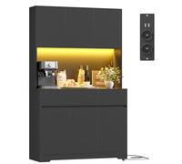 FirFurd Mobile Cucina, Credenza Cucina Alta con Presa e Luce LED, Mobile Dispensa con Ripiani Regolabili, Ampio Piano di Lavoro, per Sala da Pranzo, Soggiorno, 100x38,5x180cm (Nero)
