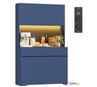 FirFurd Mobile Cucina, Credenza Cucina Alta con Presa e Luce LED, Mobile Dispensa con Ripiani Regolabili, Ampio Piano di Lavoro, per Sala da Pranzo, Soggiorno, 100x38,5x180cm (Blu)