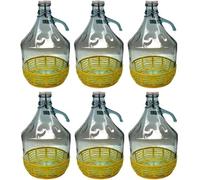 Firmadigaranzia srl 6 x Damigiana, Fiasco, Bottiglie di Vetro, da 5 l, con Chiusura a Tappo ERMENTICO e cestello - Dama Vetro 5L per Acqua Vino Olio - BOCCIONE Vetro per STOCCAGGIO