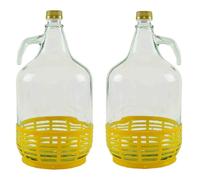 Firmadigaranzia srl SET 2 x Damigiana, Fiasco, Bottiglie di Vetro, da 5 l, con Chiusura a Tappo VITE e cestello - Dama Vetro 5L per Acqua Vino Olio - BOCCIONE Vetro per STOCCAGGIO
