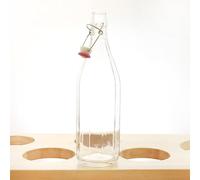 Firmadigaranzia srl Set da 12 Bottiglia Costolata in Vetro MODERNO con Tappo Ermetico 1 L - Bottiglie da tavola Stile Vintage ed Elegante - Bottiglia Vetro Vino liquore e Acqua vuote 1 L -