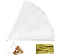 Firschoie 150 pezzi Sacchetti trasparenti per caramelle, Sacchetti Cellophane borsa a cono trasparente, Sacchetto, per avvolgere biscotti dolciumi per torte al cioccolato (13 x 25 cm)