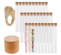 Firschoie 30 Provette Plastica, 15x150mm Provette Plastica Trasparente con Tappi di sughero, Provetta con etichetta in carta Kraft da 30 pezzi e corda di canapa da 20 m, per laboratori, Caramelle