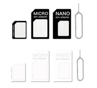 FirSea 2 Sets SIM Card Adapter Kit Include Nano Sim Adapter/Micro Sim Adapter/Needle/Storage Sheet Standard 4 in 1 Converter Kit con Vassoio in Acciaio Eject Pin (Nero+Bianco)