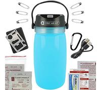 First Aid Only P-10050 - Lampada di emergenza con segnale SOS incluso kit di pronto soccorso, multitool, moschettone, con batteria, cavo USB, solare, blu, P-10050