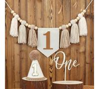 First Birthday Party Decorations Light Brown High Chair Banner 1st Birthday Crown One Cake Topper 1st Birthday Decor