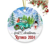 First Christmas Retired 2024 Ornamenti per albero di Natale, ornamento stravagante del bosco, regalo di inaugurazione della casa, regalo per proprietario di casa, ornamento piatto in ceramica da 7,6