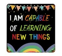 First Day of School Signs I'm Capable of Learning New Things Signs Welcome Back to School Targa in metallo Decorazione per aula Decorazione Arcobaleno Matita Scarabocchio segni vintage per bambini