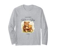 First Father's Day 2025 Cute Papa Bear Reading Book New Dad Maglia a Manica