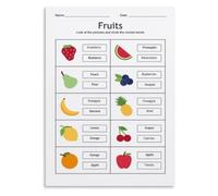 First Fruit Words Poster Matching Activity Early English Learning Art | Simple first fruit words poster with matching activity for early English language acquisition(Framed,08x12inch(20x30cm))