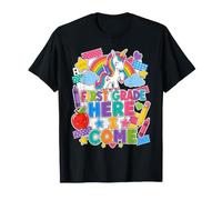 First Grade Here I Come Unicorn 1st Grader Back To School Maglietta