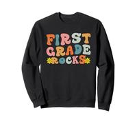 First Grade Rocks Retro Teacher Student Kids Back to School Felpa