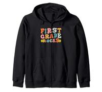 First Grade Rocks Retro Teacher Student Kids Back to School Felpa con Cappuccio