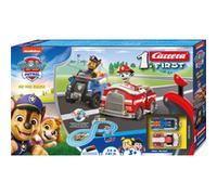 Carrera First PAW Patrol, On The Track - pista di gioco con Chase & Marshall, regolatore manuale adatto ai bambini, distanza di 2,4 metri e elementi interattivi, per piccole corse e avventure