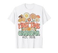 First Time Grandma 2026 Expecting Baby Groovy Wildflower Maglietta