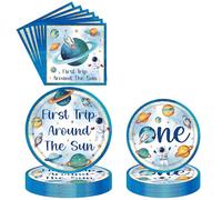 First Trip Around The Sun, 96 piatti piani a tema spaziale, piatti da dessert, tovaglioli, set di stoviglie di carta per feste, per ragazzi, ragazze, bambini, feste di compleanno, per 24 ospiti