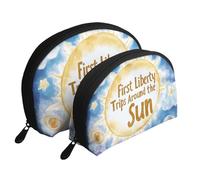 First Trip Around The Sun Watercolor Planets and Stars - Trousse per il trucco con stampa di pianeti e stelle, 2 pezzi, portatile, da viaggio, bianco, Taglia unica