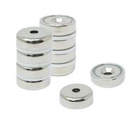 first5magnets F4MA25-1 - Magnete permanente Pot al neodimio N42, diametro 25 mm, spessore 8 mm, foro da 4 mm, forza magnetica 26 Kg