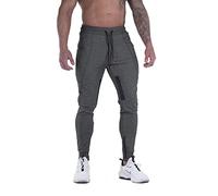 FIRSTGYM, Pantaloni da Jogging, da Uomo, Aderenti, per Allenamento, Esercizi, Rete sulla Coscia, Tasche con Cerniera, Grigio Scuro, L