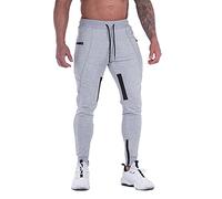 FIRSTGYM, Pantaloni da Jogging, da Uomo, Aderenti, per Allenamento, Esercizi, Rete sulla Coscia, Tasche con Cerniera, Grigio Chiaro, XL