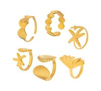 FIRSTXIU 6PCS Hot Day Beach Holiday Jewelry Open Joint Anelli Starfish Shell Design Robusto Lega Anelli Regolabili Set Regalo Collezione Multi Combinazione, Misura unica, come descritto, come