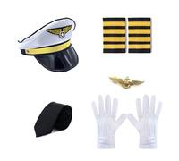 FIRSTXIU Accessorio per cosplay di capitano della compagnia aerea di Halloween con cappello uniforme spalline cravatta assistente di volo hostess costume set accessori per costume hostess