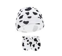 FIRSTXIU Adorabile berretto fetale per neonati con guanti antigraffio traspirante cappello turbante per neonati protezioni per le orecchie copricapo e protezioni per le mani, Macchie nere, Taglia