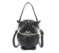 FIRSTXIU Borsa a tracolla 3D con gufo goffrato, stile punk, da donna, a forma di animale, adatta per varie occasioni, Nero , Taglia unica