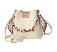 FIRSTXIU Borsa a tracolla alla moda con catena di lusso in pelle PU borsa alla moda borsa a tracolla grande capacità borsa a secchiello per le donne, Beige, Taglia unica