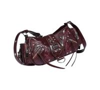 FIRSTXIU Borsa a tracolla da donna con rivetti retrò borsa per ascelle multitasche borsa a tracolla abbinata, borsa a tracolla per tutti i giorni, Rosso vinaccia, Taglia unica