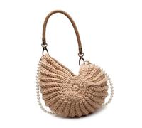 FIRSTXIU Borsa a tracolla da donna elegante borsa a tracolla intrecciata a mano borsa con manico superiore borse a conchiglia messenger borsa, cachi, 26x27cm