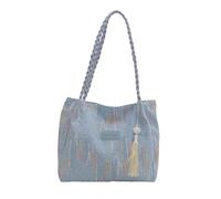 FIRSTXIU Borsa a tracolla in nylon alla moda per le donne di grande capacità casual borsa con manico superiore borse per spiaggia e uso quotidiano, Blu - con ciondolo, Taglia unica