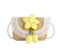 FIRSTXIU Borsa a tracolla in tessuto alla moda per bambini con design floreale borsa a tracolla con comoda tracolla per ragazze, Cachi Con Giallo, Reference image information