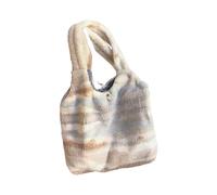 FIRSTXIU Borsa a tracolla versatile borsa per la spesa grande capacità borsa alla moda in peluche per donne e ragazze, cachi, Reference image information