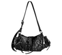 FIRSTXIU Borsa a tracolla vintage in pelle PU con borchie stile moto borsa ascellare per donne alla moda moda borsa a tracolla, Nero , Taglia unica