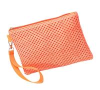 FIRSTXIU Borsa in paglia intrecciata da donna, casual, per vacanze al mare, piccola borsa a busta con cinturino da polso con cerniera, Arancione, 12*1*15cm